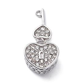 304 acier inoxydable perles européennes, Perles avec un grand trou   , avec strass, cœur et la clé