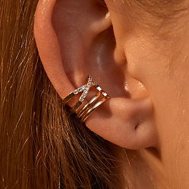 Minimalist Cross Ear Cuff with Multi-layered U-shaped Hoop for Non-pierced Ears - Cool and Edgy Fashion Statement