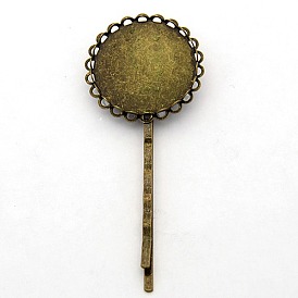 Iron Hair Bobby Pin Findings, with Brass Round Trays