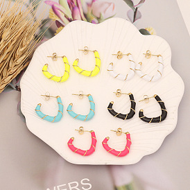 Multicolor Oil Drop Earrings, Fashionable C-Shaped Studs, Stainless Steel Accessories