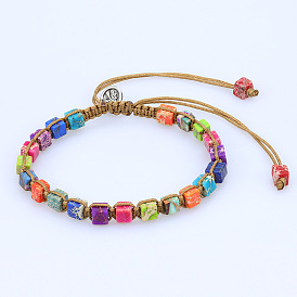 Colorful Emperor Stone Woven Bracelet with Turquoise Yoga Bead Bangle