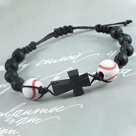 Sports Baseball Beaded Bracelet with Cross Basketball Weave Hand Rope