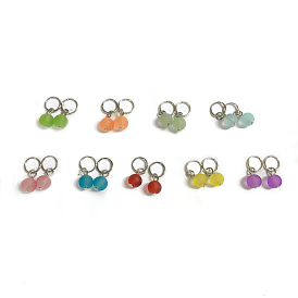 18Pcs 9 Colors Round Frosted Glass Pendant Locking Stitch Markers, with Brass Jump Rings