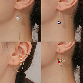Chic Pearl Ear Threader, Crystal Bee & Colorful Bird Dangle Earrings