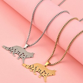 201 ожерелья из полой нержавеющей стали в форме кошки с подвеской в виде коробки