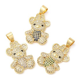 Rack Plating Brass Pendants, Glass with Cubic Zirconia, Lead Free & Cadmium Free, Long-Lasting Real 18K Gold Plated, Bear