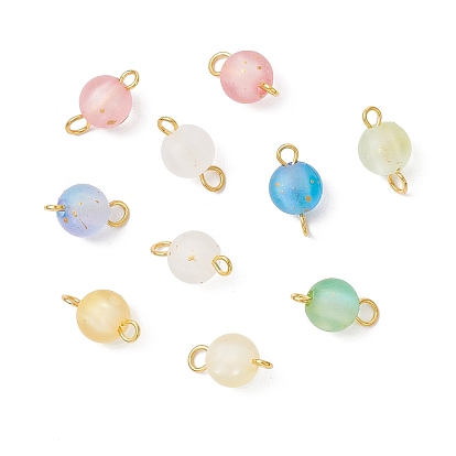 Матовые прозрачные акриловые круглые звенья-соединители подвески, с двойными петлями из латуни золотистого цвета