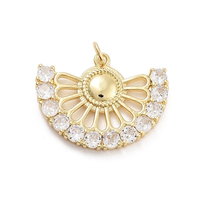 Fan Shaped Rack Plating Brass Micro Pave Cubic Zirconia Pendants, Cadmium Free & Lead Free, Long-Lasting Plated