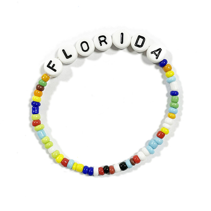 Florida Beads Stretch Bracelet for Teen Girl Women, Acrylic & Glass Seed Beads Bracelet