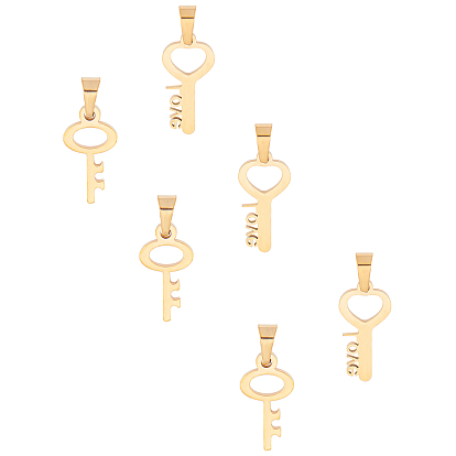 Valentine's Day Theme 304 Stainless Steel Pendants, Heart Shape Key with Word Love