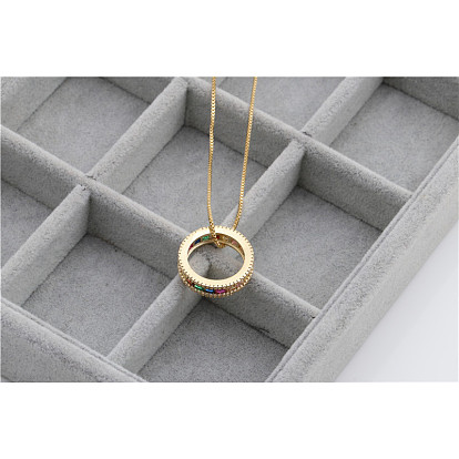 Copper Micro-inlaid Zirconia Circle Pendant Women's Necklace