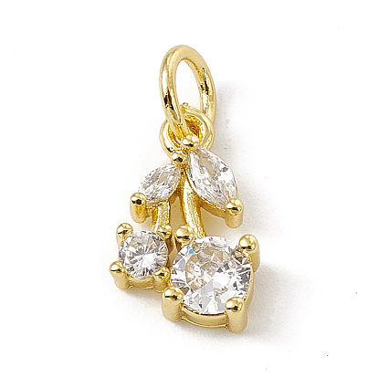 Brass Micro Pave Cubic Zirconia Charms, with Jump Rings, Cherry Charms