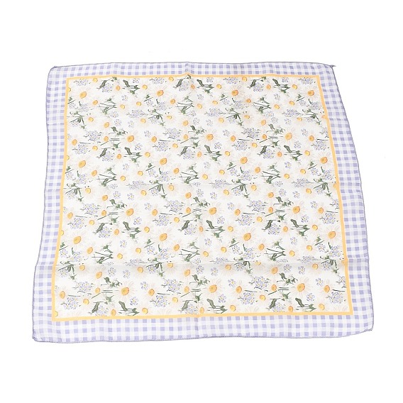 Polyester French Floral Checked Cotton Linen Square Scarf Daisy Bandana