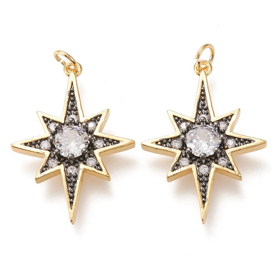 Латунные микропаве прозрачные подвески с фианитом, с прыжковых колец, долговечный, звезда