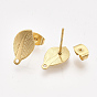 304 Stainless Steel Stud Earring Findings, with Loop and Ear Nuts/Earring Backs, Leaf