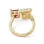 Rack Plating Brass Cubic Zirconia Cuff Rings for Women, Square Long-Lasting Plated Open Ring, with Plastic Imitation Pearl, Lead Free & Cadmium Free, Real 18K Gold Plated