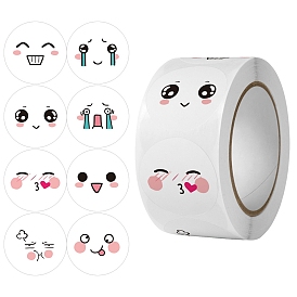 Round Paper Expression Face Cartoon Sticker Rolls, Funny Eye Adhesive Decorative Sealing Stickers for Gifts, Party