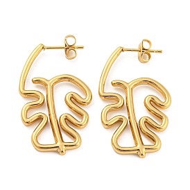304 Stainless Steel Stud Earrings, Geometric Hollow Monstera Leaf Earrings for Women