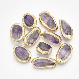 Natural Amethyst Beads, Electroplate Polymer Clay Edge, Nuggets