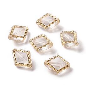Transparent Acrylic Beads, Golden Metal Enlaced, Rhombus