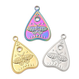 304 Stainless Steel Pendants, Talking Boards with Moth Charm