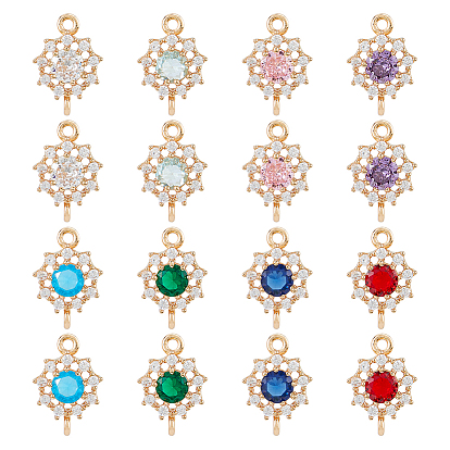 16 шт. 8 подвески-соединители из латуни с паве из кубического циркония, цветок ссылки, золотые