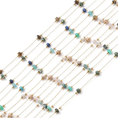 Ионное покрытие (ip) 304 звенья цепи из нержавеющей стали, бусины и катушка из натуральных драгоценных камней, пайки