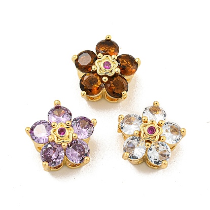 Многожильные звенья из латуни с паве из кубического циркония, цветок, реальный 18 k позолоченный