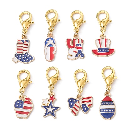 Independence Day Alloy Enamel Pendant Decorations, with Zinc Alloy Lobster Claw Clasps, Mixed Shapes