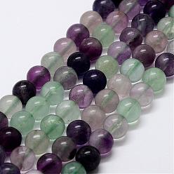 Natural Rainbow Fluorite Bead Strands, Round