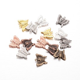 Brass Charms, Butterfly, 14x15x3.5mm, Hole: 1mm