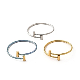 304 bracelet de manchette ouvert en corde torsadée en acier inoxydable, bracelet torque perlé colonne pour femme