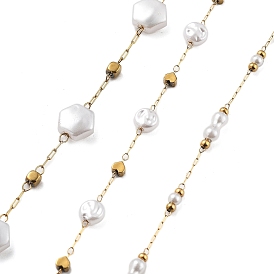 Цепочки из искусственного жемчуга и бусин из нержавеющей стали, с 304 цепями из нержавеющей стали, ионное покрытие (ip), пайки, с катушкой