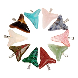 Natural & Synthetic Gemstone Pendants, with Platinum Tone Brass Findings, Shark Tooth
