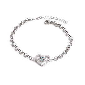Copper Zircon Inlaid Jewelry, Titanium Steel Arrow Through Heart Bracelet and Stainless Steel Peach Heart Bracelet