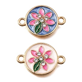 Сплав горный хрусталь эмаль соединительные подвески, плоский круглый с цветочными звеньями, золотой свет