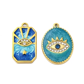 304 подвески из нержавеющей стали, с стразами и эмалью, ионное покрытие (ip), реальный 18 k позолоченный, овал и прямоугольник с подвеской в виде глаза