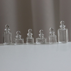 Miniature Glass Bottle, for Dollhouse Accessories Pretending Prop Decorations, Clear, Hexagon/Round Pattern