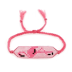 Glass Seed Braided Bead Bracelet, Flamingo Friendship Bracelet for Women