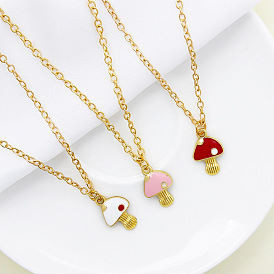 Cute Colorful Mushroom Pendant Necklace for Best Friends, Red Pink White Triple Tone Jewelry