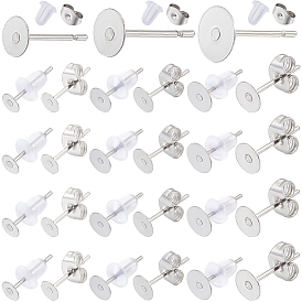 304 серьги-гвоздики из нержавеющей стали с плоскими круглыми заглушками, серьги кабошон