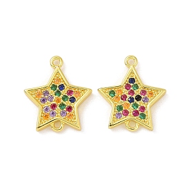 Real 18K Gold Plated Brass Micro Pave Cubic Zirconia Connector Charms, Star Links