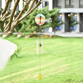 Wrought Iron Dragonfly Wind Chime Glass Painted Bell Pendant Creative Wind Chime Tube Garden Ornament