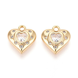 Латунные микро проложить кубического циркония прелести, сердце, долговечный, без никеля 