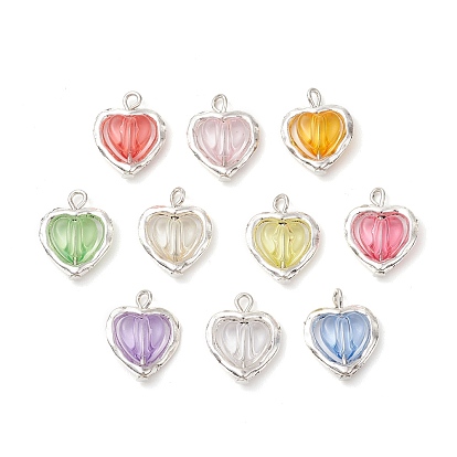 Акриловые подвески, сердце, со сплавочной фурнитурой антикварного серебра