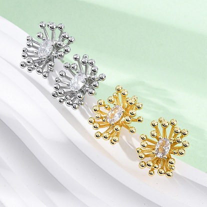 Серьги-гвоздики из латуни с прозрачным кубическим цирконием в виде цветка, без свинца и без кадмия, долговечный, стойки покрытие