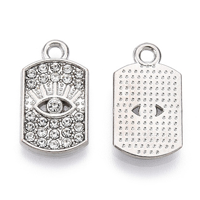 Alloy Pendants, with Crystal Rhinestone, Cadmium Free & Lead Free, Rectangle with Evil Eye