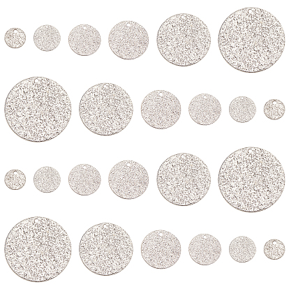60Pcs 6 Style 304 Stainless Steel Textured Pendants, Flat Round