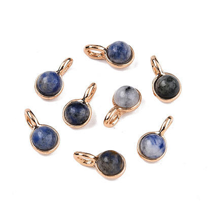 Natural Gemstone Charms, with Light Gold Plated Brass Findings, Round