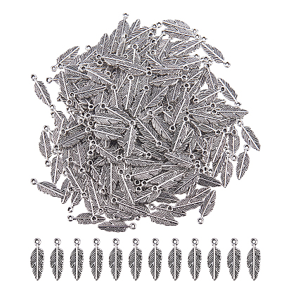 300Pcs Tibetan Style Alloy Pendants, Feather Charms